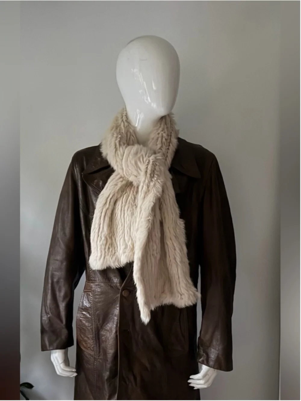 Danier Cream Faux Fur Scarf